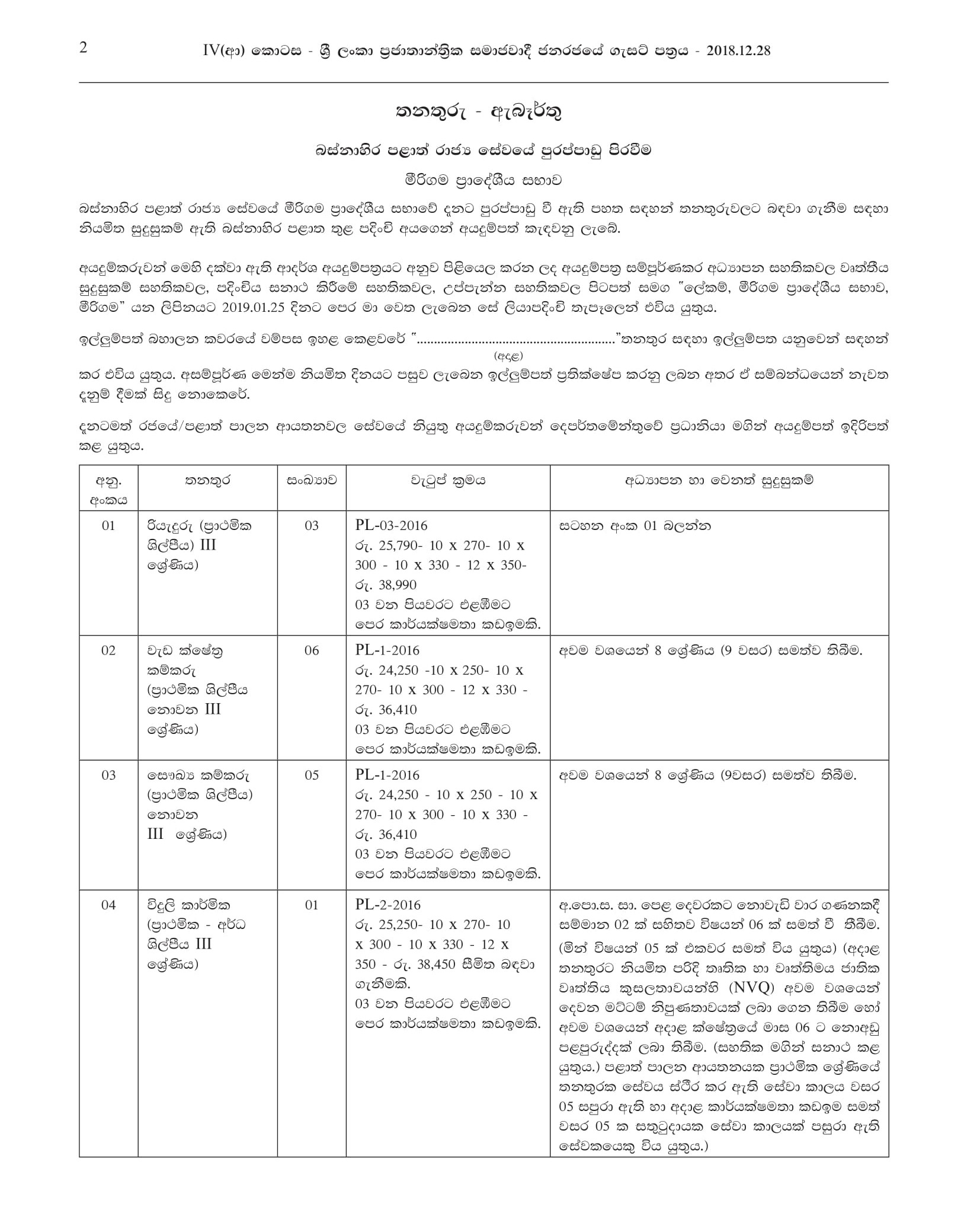 Pre School Teacher (Caretaker), Driver, Electrician, Health Labourer, Field Work Labourer - Mirigama Pradeshiya Sabha